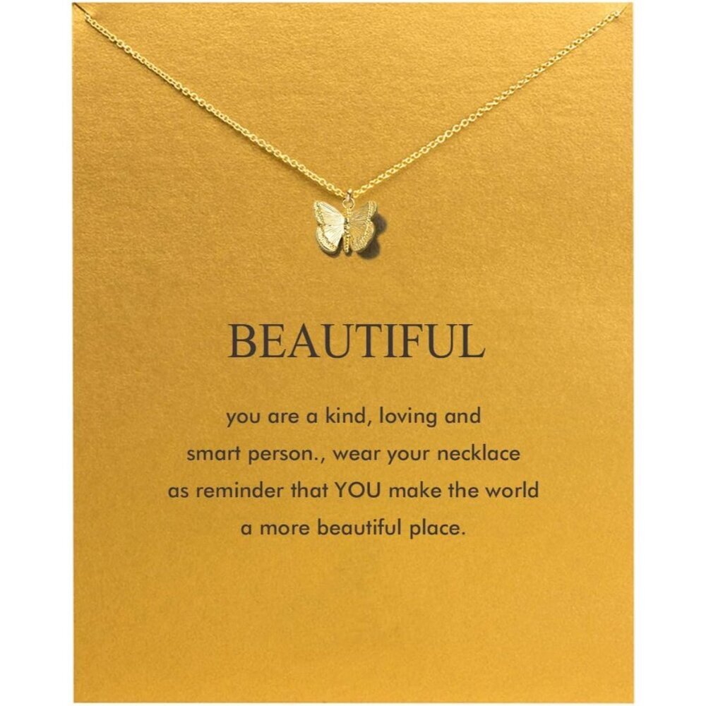 Butterfly Friendship Necklace with Good Luck Elephant Pendant - Gift Ready
